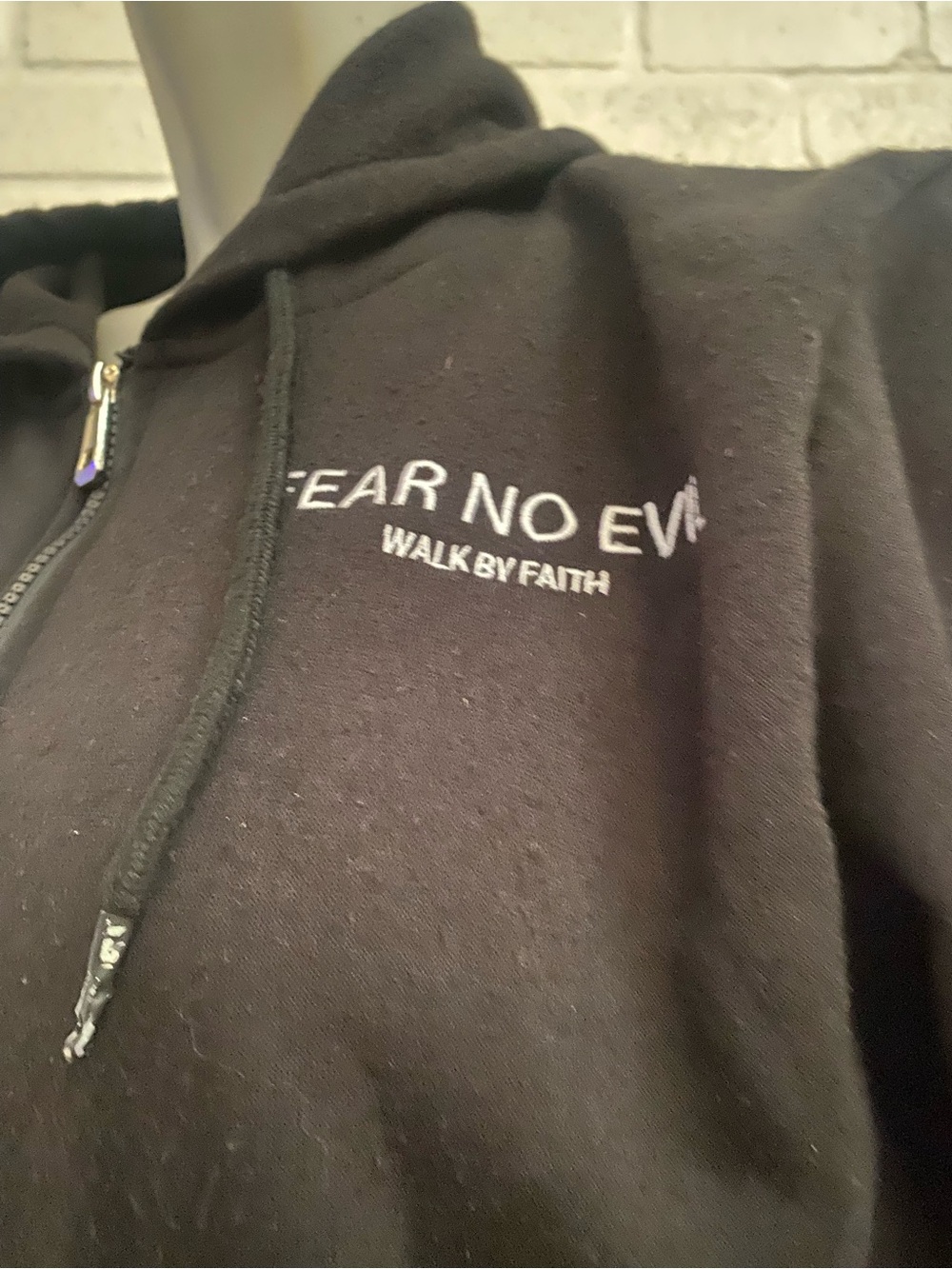 Fear No Evil Walk By Faith Black Zip-Up Hoodie